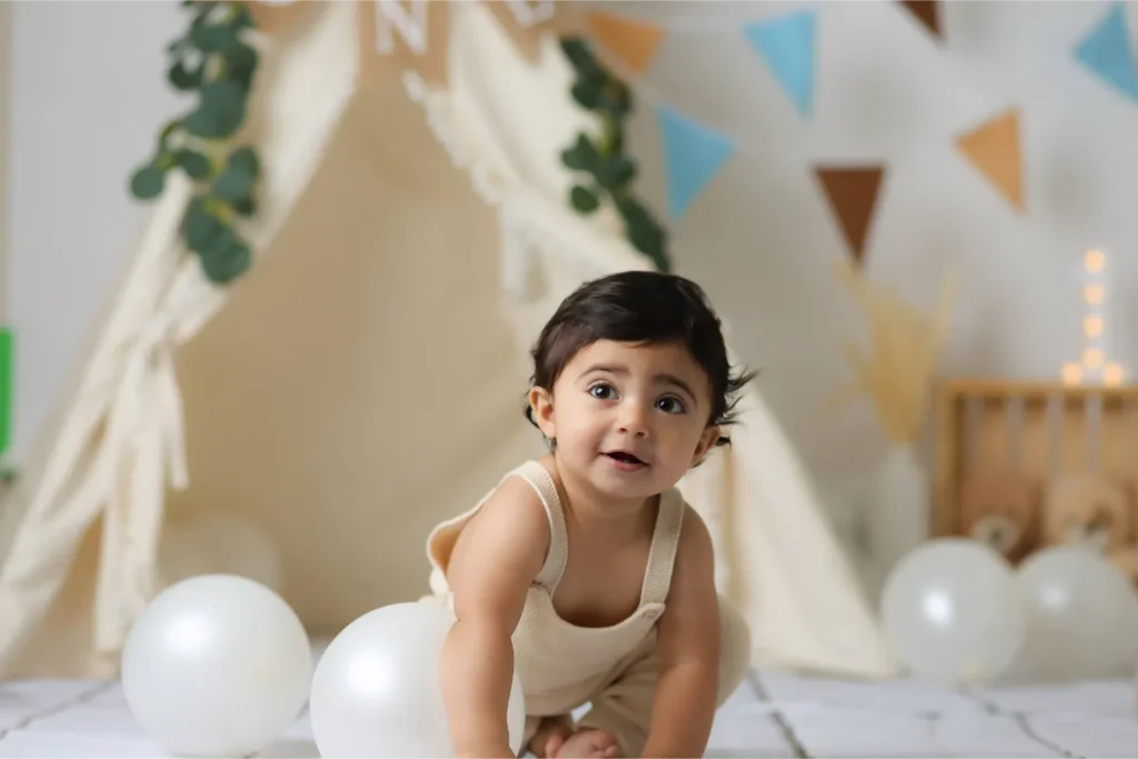 baby boy boho cake smash setup
