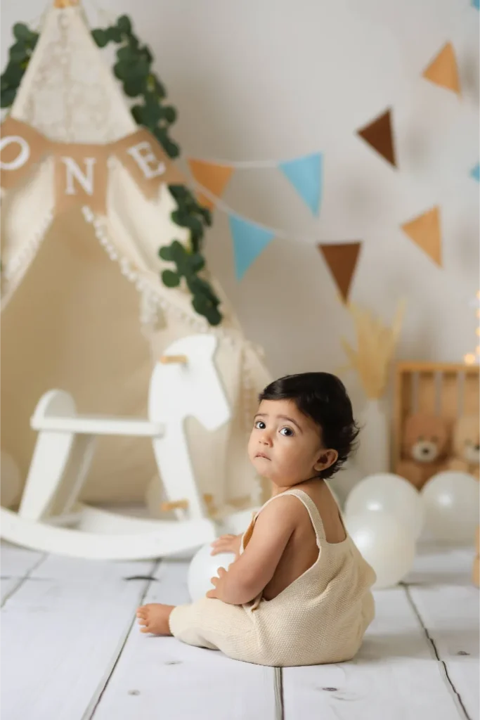baby boy one year old boho backdrop