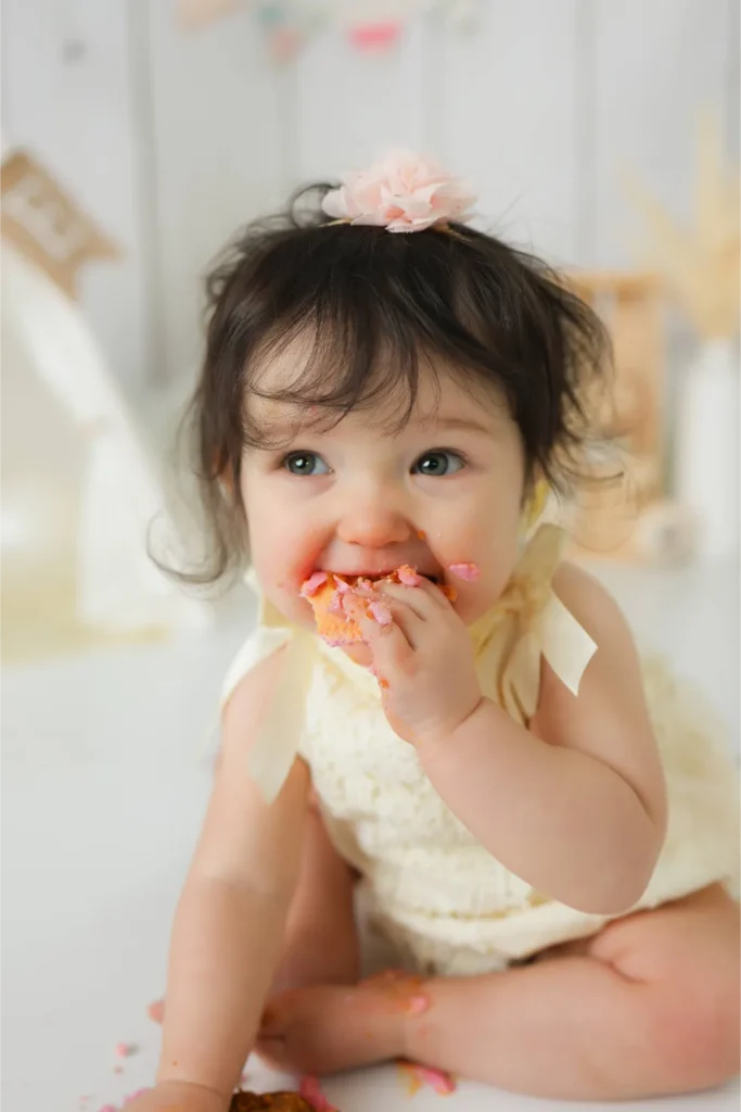 baby girl cake smash portrait