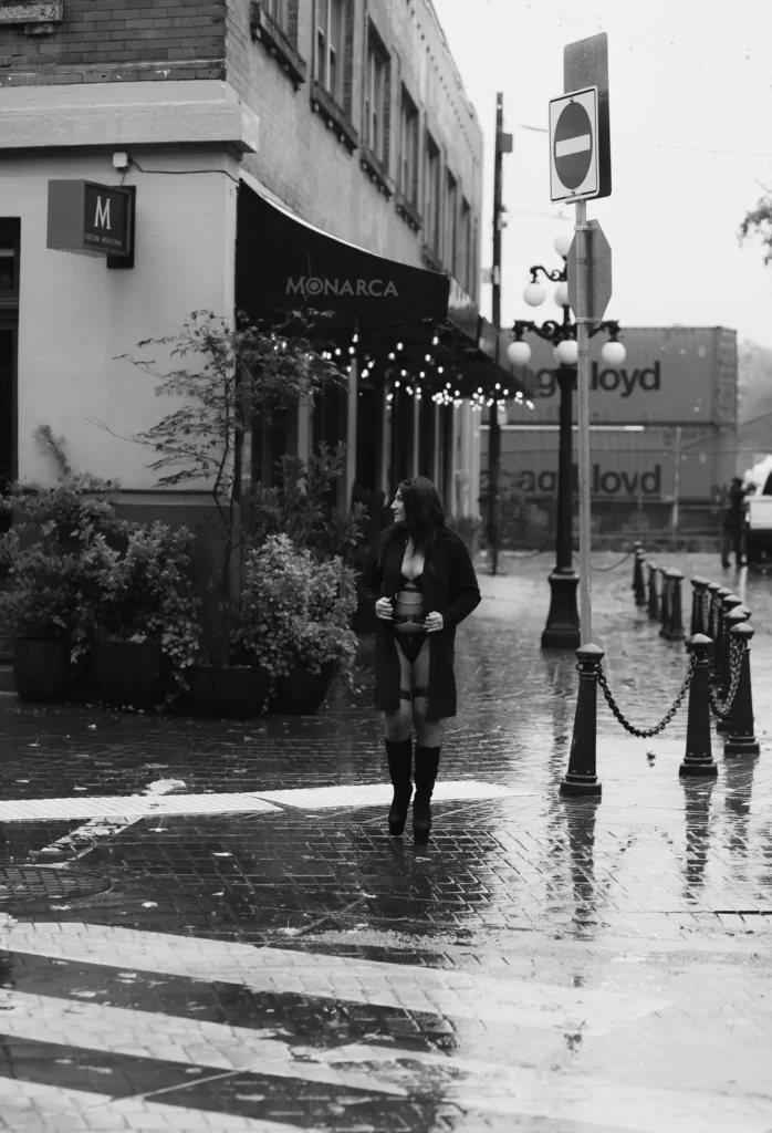 boudoir urban rain street bw