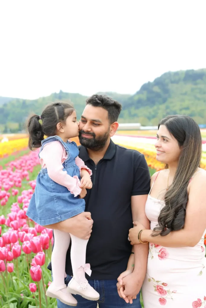 family tulip field candid moment abbotsford