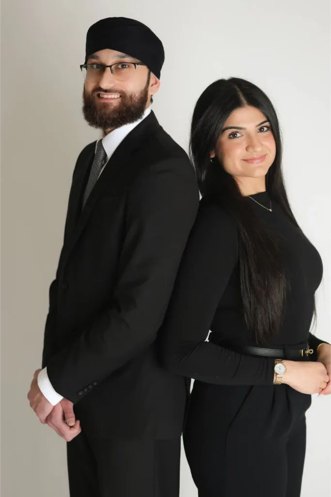 formal couple portrait black outfits studio