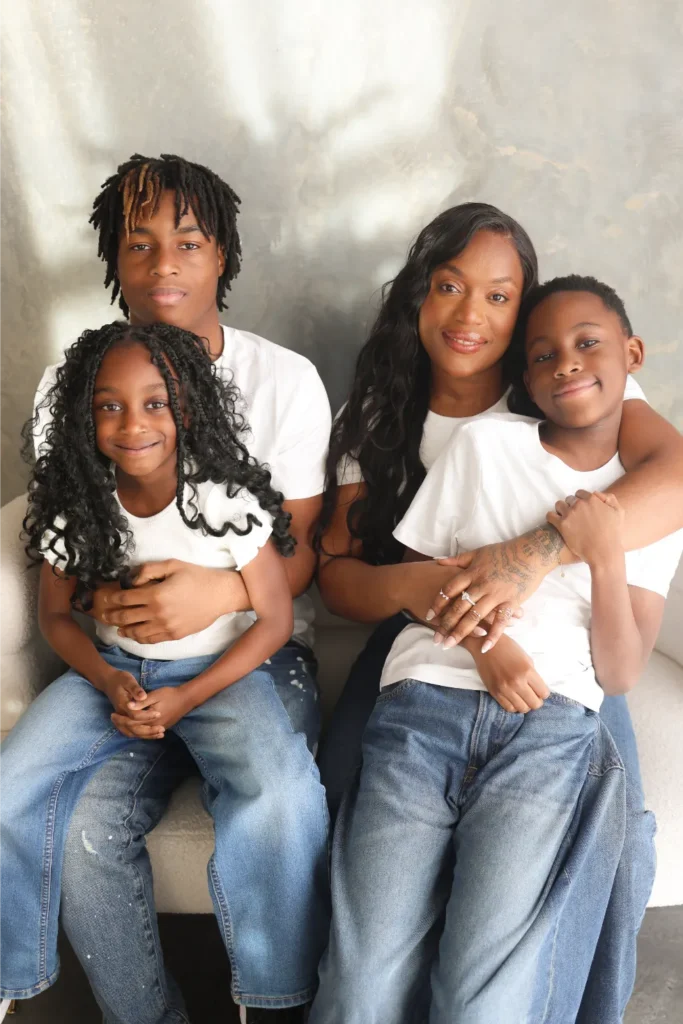studio family portrait mother three children