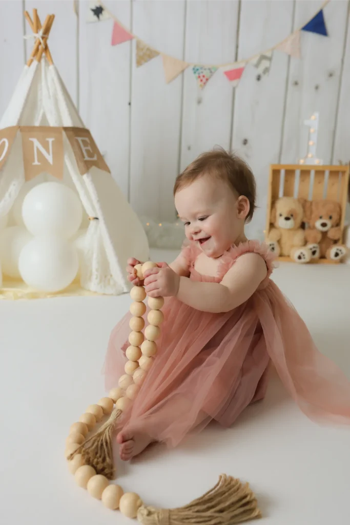 baby pink dress wooden beads