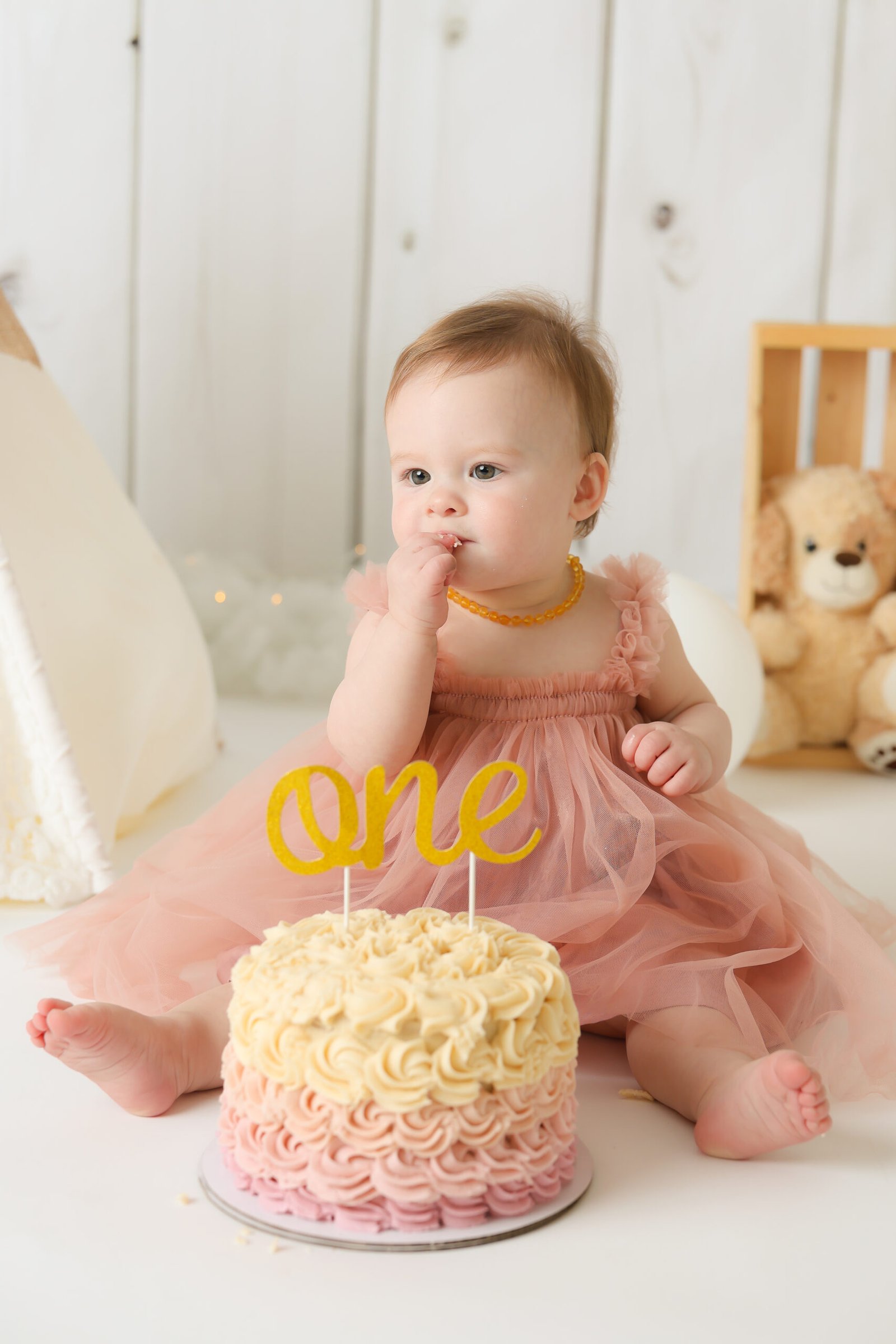 Baby Girl Tasting First Birthday Cake, photo 8