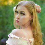 Blonde Woman Pink Dress Outdoor Closeup, photo 1