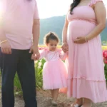 maternity family portrait pink outfits tulips