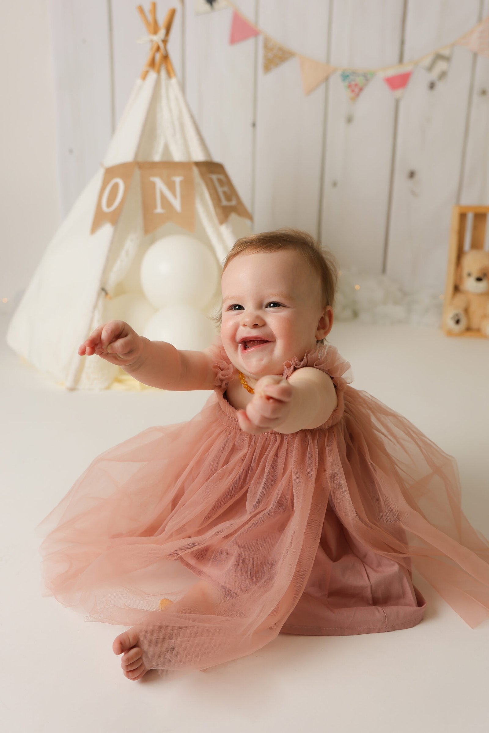 Smiling Baby Girl Pink Dress Portrait, photo 10