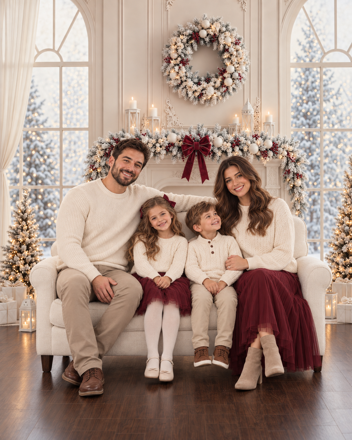 Cozy Family Christmas Portrait on a Loveseat