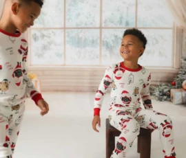 Boys in Christmas Onesie Pajamas by the Window backdrop Boys in Christmas Onesie Pajamas by the Window backdrop