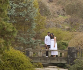 Family walking together along wooded path Family walking together along wooded path